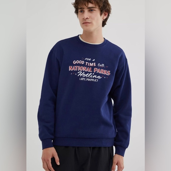 PARKS PROJECT Sweatshirt M FOR GOOD TIME CALL Graphic Long Sleeve Navy UO NWT - Picture 4 of 6